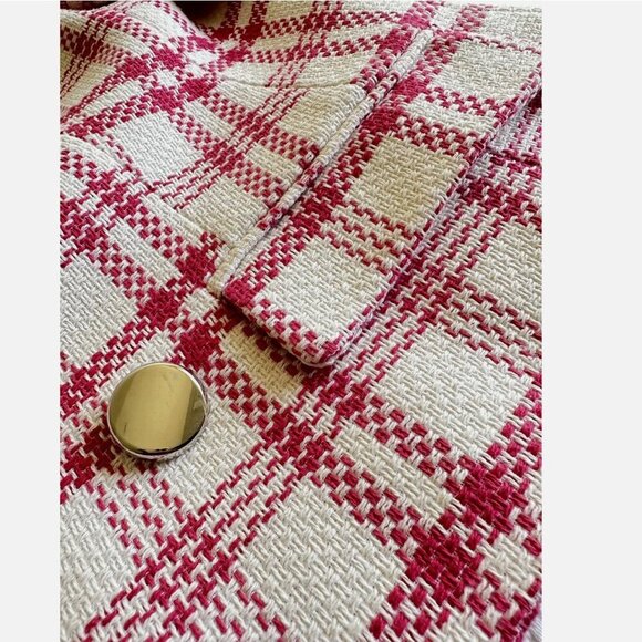 ZARA Textured Plaid Blazer Jacket Coat Pink White Double Breast Size M NWT - Picture 7 of 8